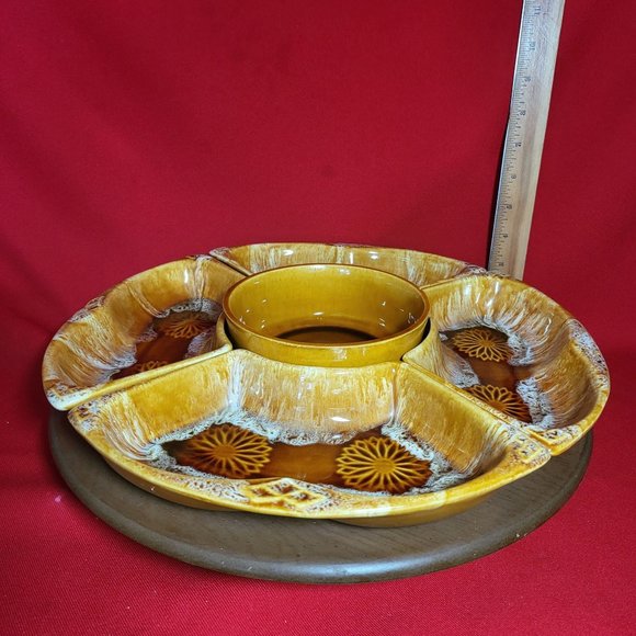 VTG Wade California Serving Set Lazy Susan Server Caramel Appetizer Dishes 6 Pie - Picture 10 of 11